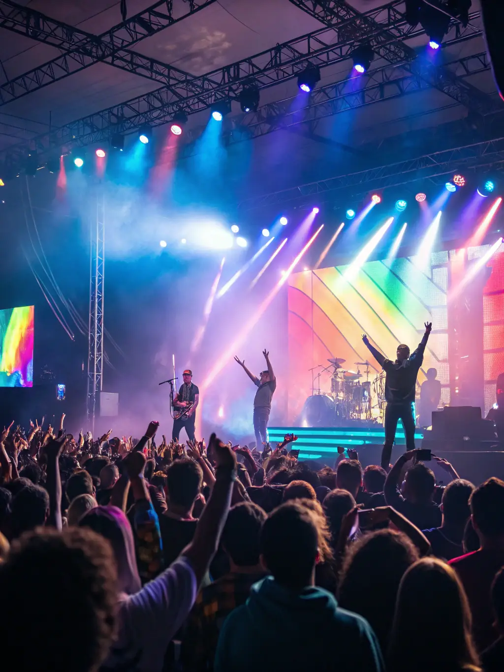 A vibrant image of the Festival Électro & Numérique, showcasing a live performance with dynamic lighting and a diverse audience, capturing the energy and innovation of the event.