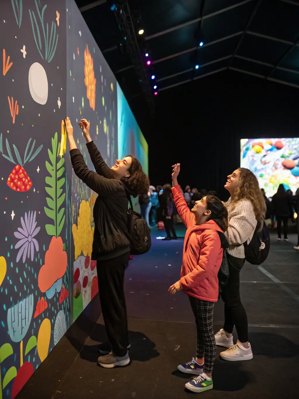 A photo of a community event showcasing digital art installations, emphasizing MANB's contribution to cultural enrichment and community engagement.